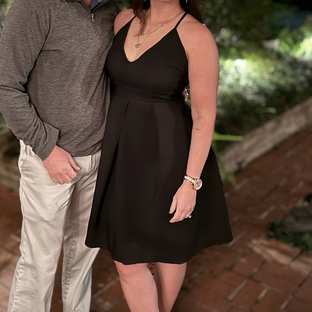 Black V-Neck Mini Dress with Flared Skirt